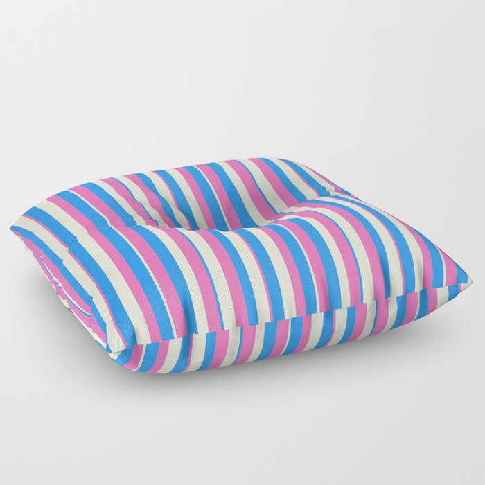 Blue, Beige & Hot Pink Colored Pattern of Stripes Floor Pillow