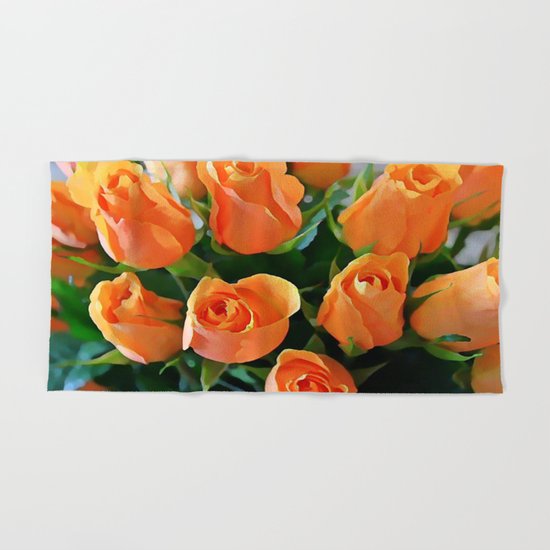 Painterly Bouquet Of Apricot Roses Hand Bath Towel By Judypalkimas Society6