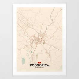 Podgorica, Montenegro - Vintage City Map Art Print