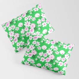 Mid-Century Modern Spring Wildflowers Pink and Green Pillow Sham