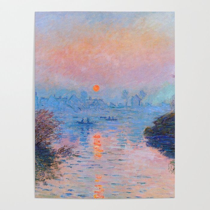 Claude Monet Sunset on the Seine at Lavacourt, Winter (High Res & Color Restored) Poster
