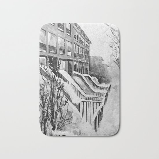 Brooklyn New York in Snow Storm Black and White Bath Mat