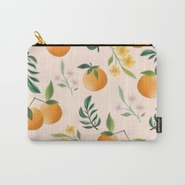 Zesty Oranges Pattern in Peachy Pink Carry-All Pouch | Pastel, Digital, Citrusy, Cheerful, Prosperity, Fruit, Juicy, Bright, Summer, Oranges 