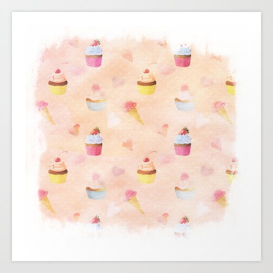Happy summer- lovely vintage cake summer pattern Art Print