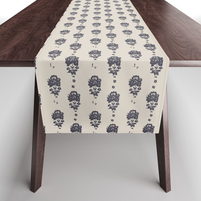 black floral block print Table Runner