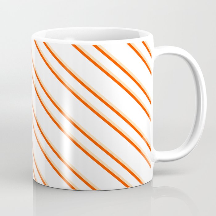White, Tan, and Red Colored Stripes/Lines Pattern Coffee Mug