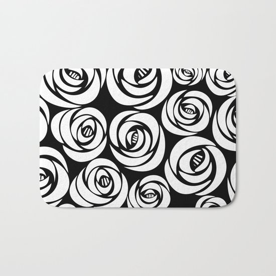 black background with white flowers Bath Mat