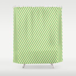 [ Thumbnail: Pale Goldenrod & Sea Green Colored Lines Pattern Shower Curtain ]