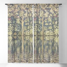 William Morris original Tree of Life reflecting pool of garden lily pond twilight black nature landscape painting wall and home decor Sheer Curtain