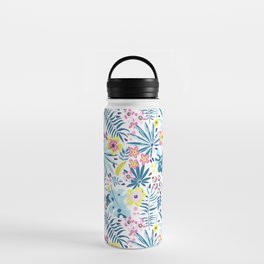 Whimsical Blue Summer Tropical Wildflowers Water Bottle