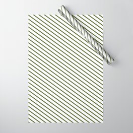 [ Thumbnail: Dark Olive Green and White Colored Lined Pattern Wrapping Paper ]