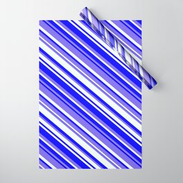 [ Thumbnail: Medium Slate Blue, Mint Cream, and Blue Colored Lines Pattern Wrapping Paper ]