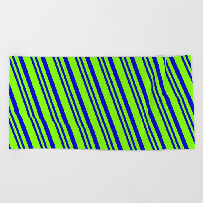 Chartreuse & Blue Colored Lined Pattern Beach Towel
