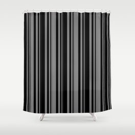 [ Thumbnail: Black & Grey Colored Stripes Pattern Shower Curtain ]