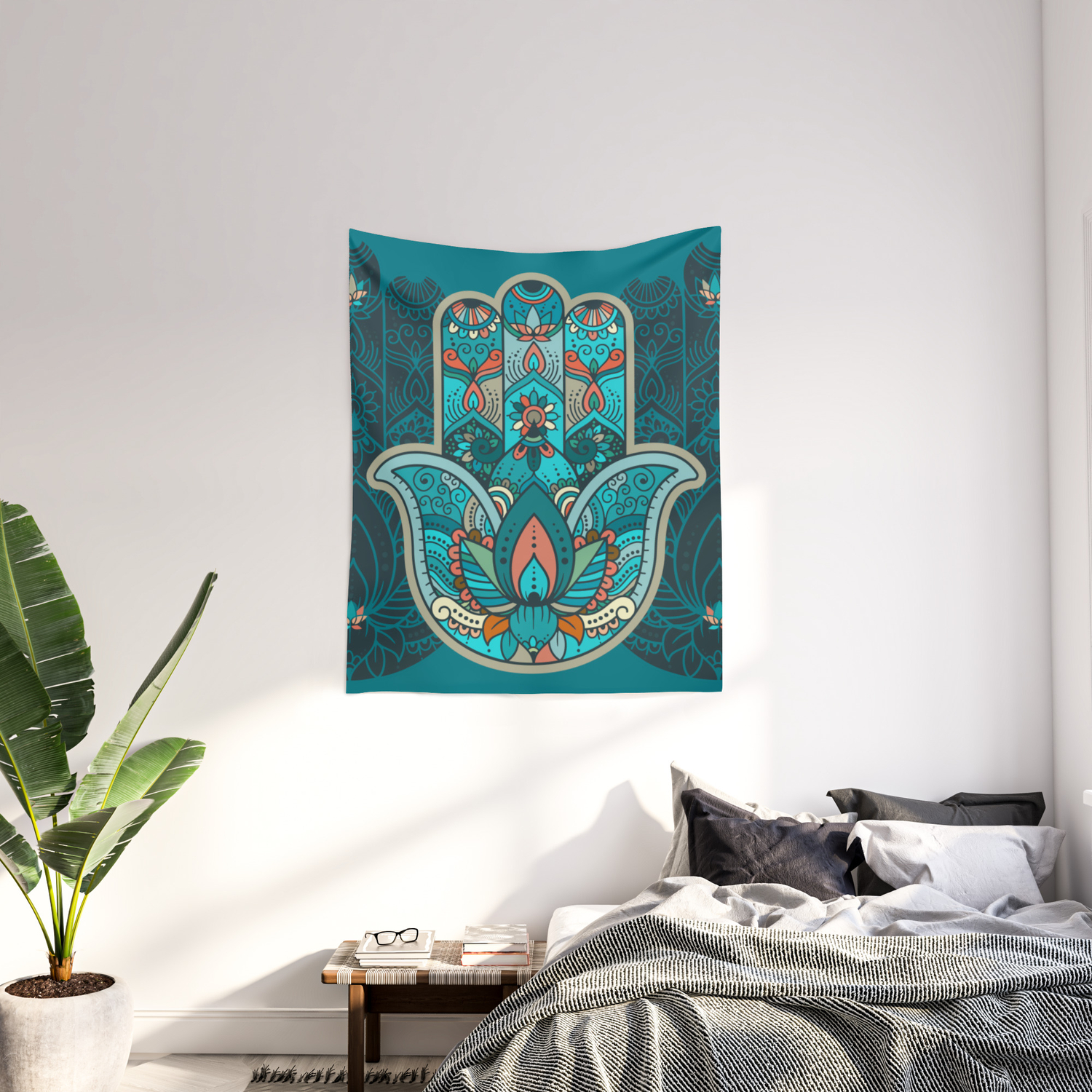 CW_ KF_ Fatima Hand Hamsa Tapestry Wall Hanging Yoga Pad Picnic Blanket Stylish 