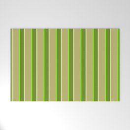 [ Thumbnail: Green, Pale Goldenrod, Dark Khaki & Chartreuse Colored Lines/Stripes Pattern Welcome Mat ]