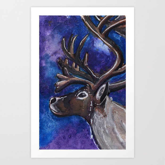 Animal Portrait Caribou Watercolour Art Print