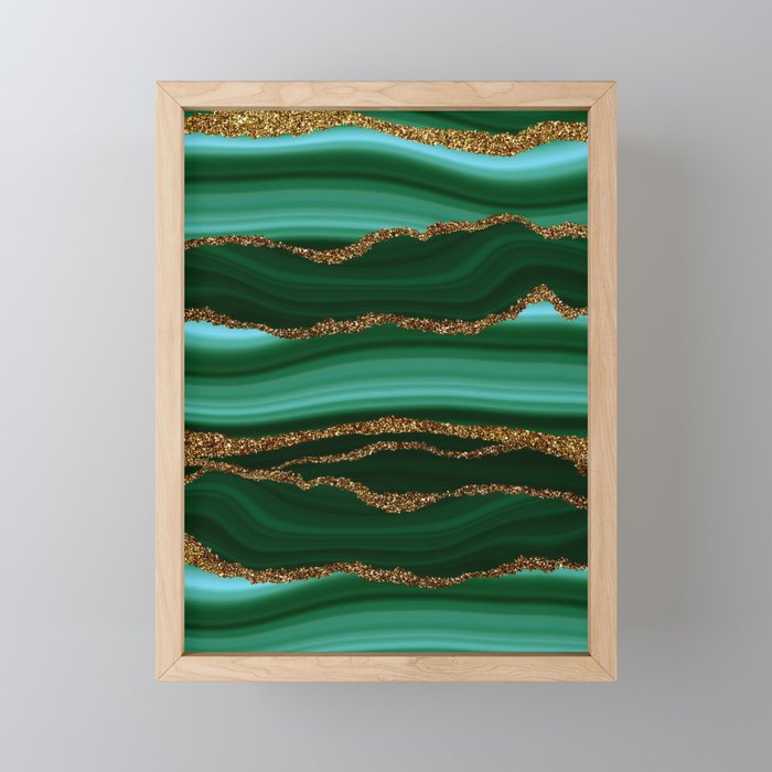 Dark Mystic Green Marble Mermaid Ocean Waves Framed Mini Art Print