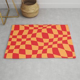 Warped Checkered Pattern (red/orange) Area & Throw Rug