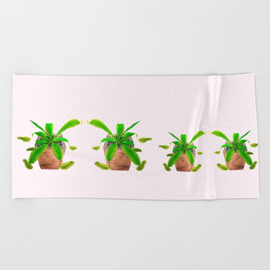 tropical pitcher plant watercolor painting Beach Towel