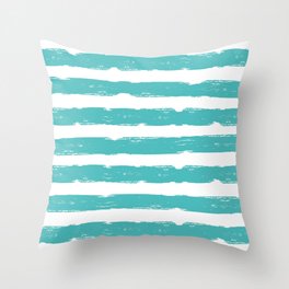 Hand-Drawn Stripes (Teal & White Pattern) Throw Pillow