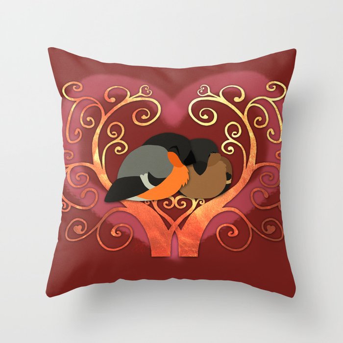 Valentine Bullfinches Throw Pillow