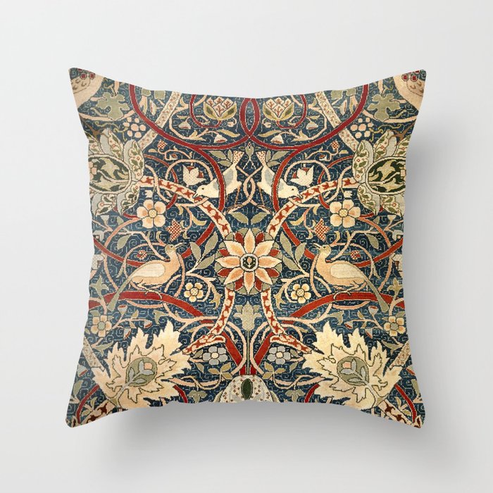 William Morris Bird Carpet Print Throw Pillow