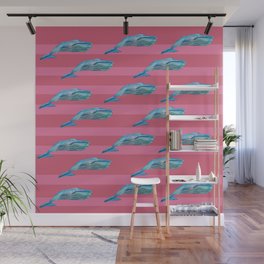 Orca Whale Pink Stripes  Wall Mural
