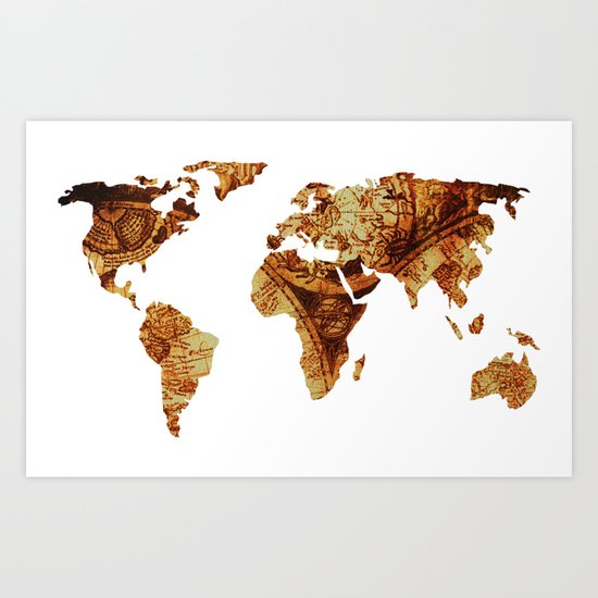 Antique Map of the World Continents Art Print
