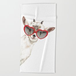 Hipster Goat with Glasses Beach Towel