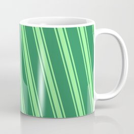 [ Thumbnail: Sea Green & Green Colored Lined Pattern Coffee Mug ]