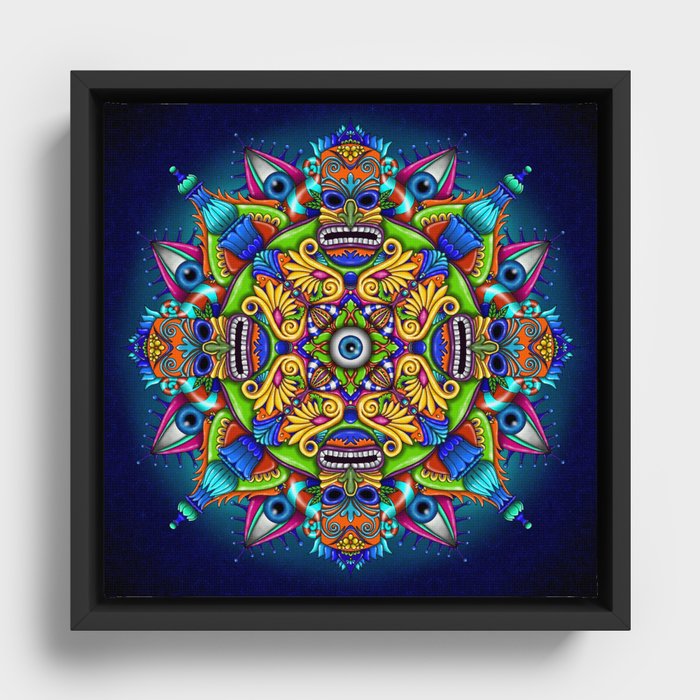 Psychedelic Mandala Visionary Art - Night Circus Framed Canvas