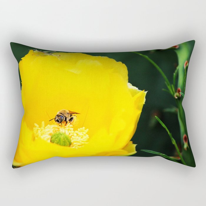 Cactus Flower, Bee and Grasshopper Rectangular Pillow