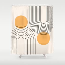Mid Century Modern Geometric 70 (Rainbow and Sun Abstraction) Shower Curtain