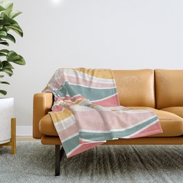 Retro Wavy Lines Pattern Orange, Teal and Pink Throw Blanket