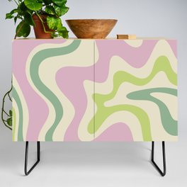 Retro Liquid Swirl Abstract Pattern in Soft Pastel Lavender Pink Lime Green Cream Credenza