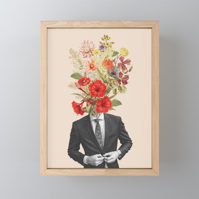 Man in red flowers Framed Mini Art Print