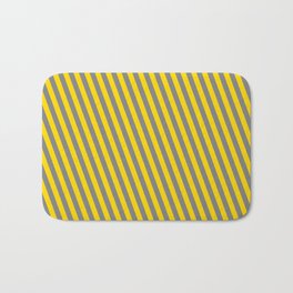[ Thumbnail: Yellow & Grey Colored Striped/Lined Pattern Bath Mat ]