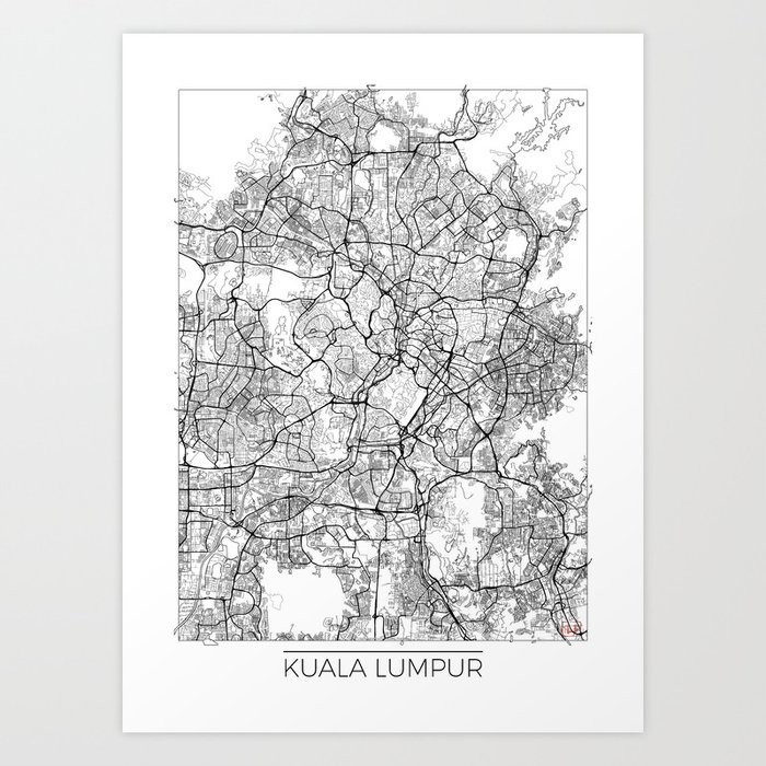 Kuala Lumpur Map White Art Print By Hubertroguski Society6