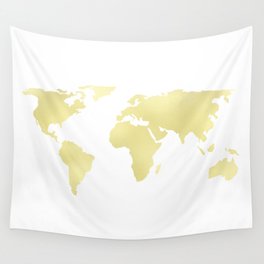 World Map Yellow Gold Shimmery Wall Tapestry