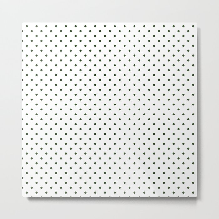 Small Dark Forest Green Polka Dot Spots on White Metal Print