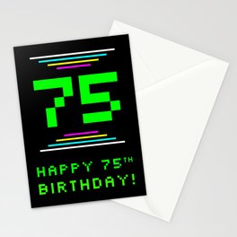 [ Thumbnail: 75th Birthday - Nerdy Geeky Pixelated 8-Bit Computing Graphics Inspired Look Stationery Cards ]