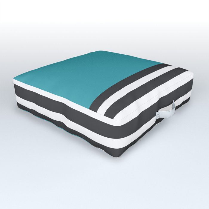 Half Striped Gray - Solid Turquoise Outdoor Floor Cushion