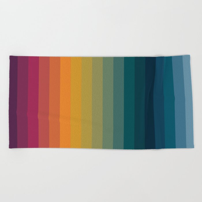 Colorful Abstract Vintage 70s Style Retro Rainbow Summer Stripes Beach Towel