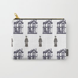 Victorian Woman and Her Victorian House Carry-All Pouch | Home, House, Victorianwoman, Handprinted, Navyblue, Collage, Historichome, Victorianhouse, Printmaking, Spooky 