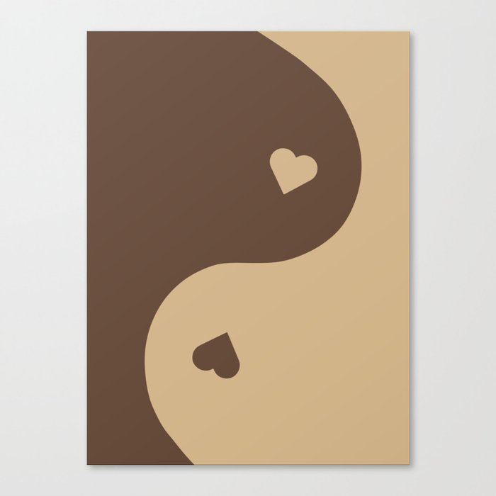 Latte Yin Yang Heart Canvas Print