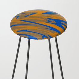 Electric Blue And Orange Liquid Marble Abstract Counter Stool