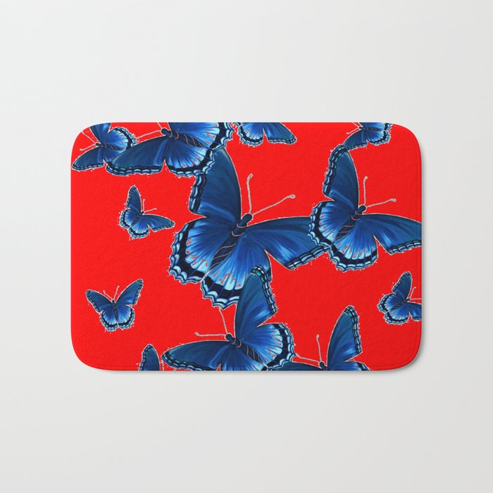 DECORATIVE CHINESE RED PATTERNED  BLUE BUTTERFLY FLOCK Bath Mat