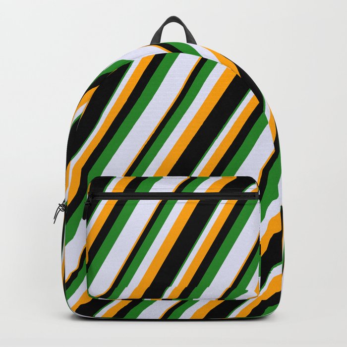Forest Green, Lavender, Orange & Black Colored Striped Pattern Backpack