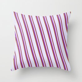 [ Thumbnail: Dark Orchid, Sienna & Lavender Colored Stripes Pattern Throw Pillow ]